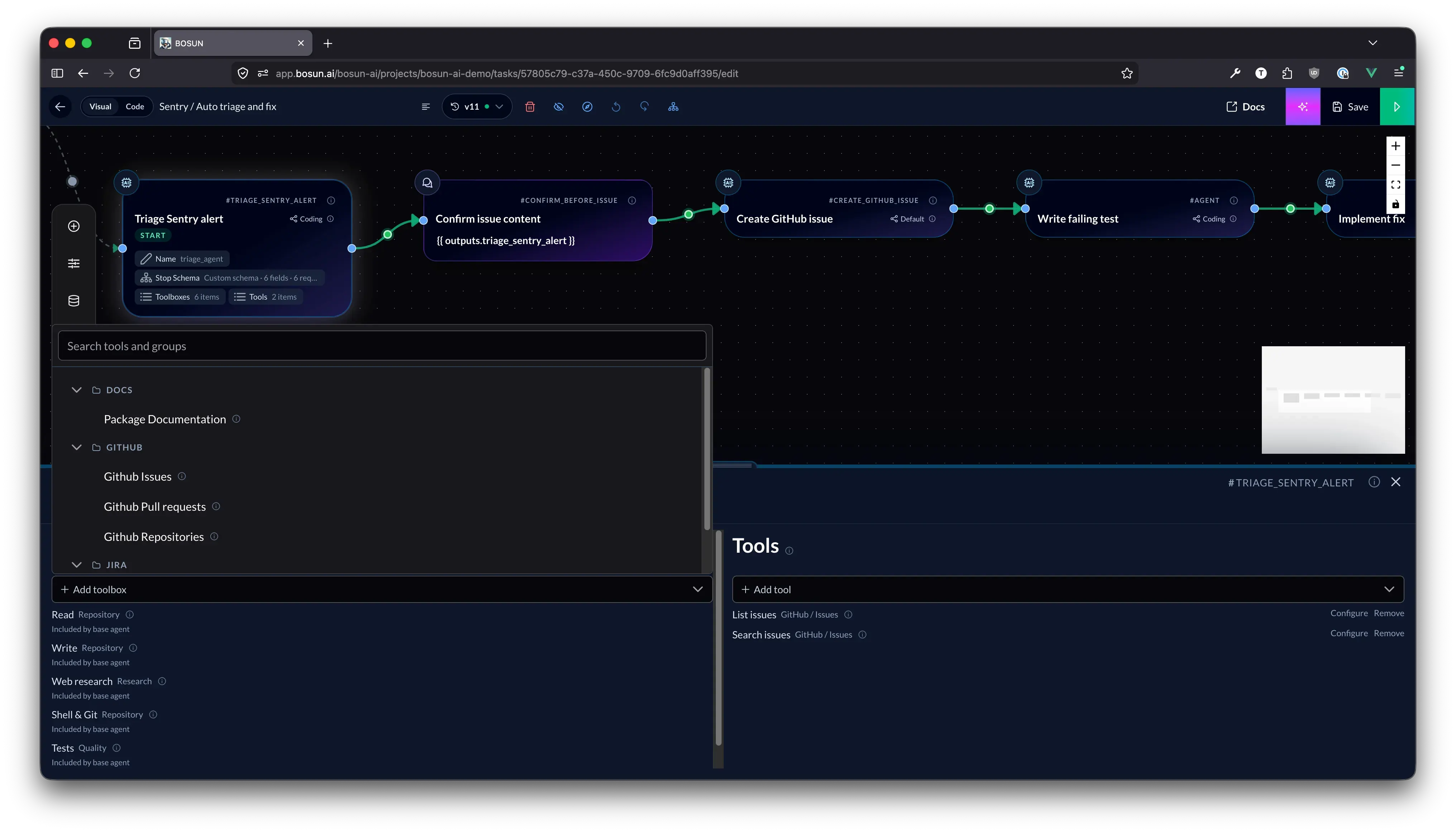 Bosun's task editor with inline guidance for tools and toolboxes